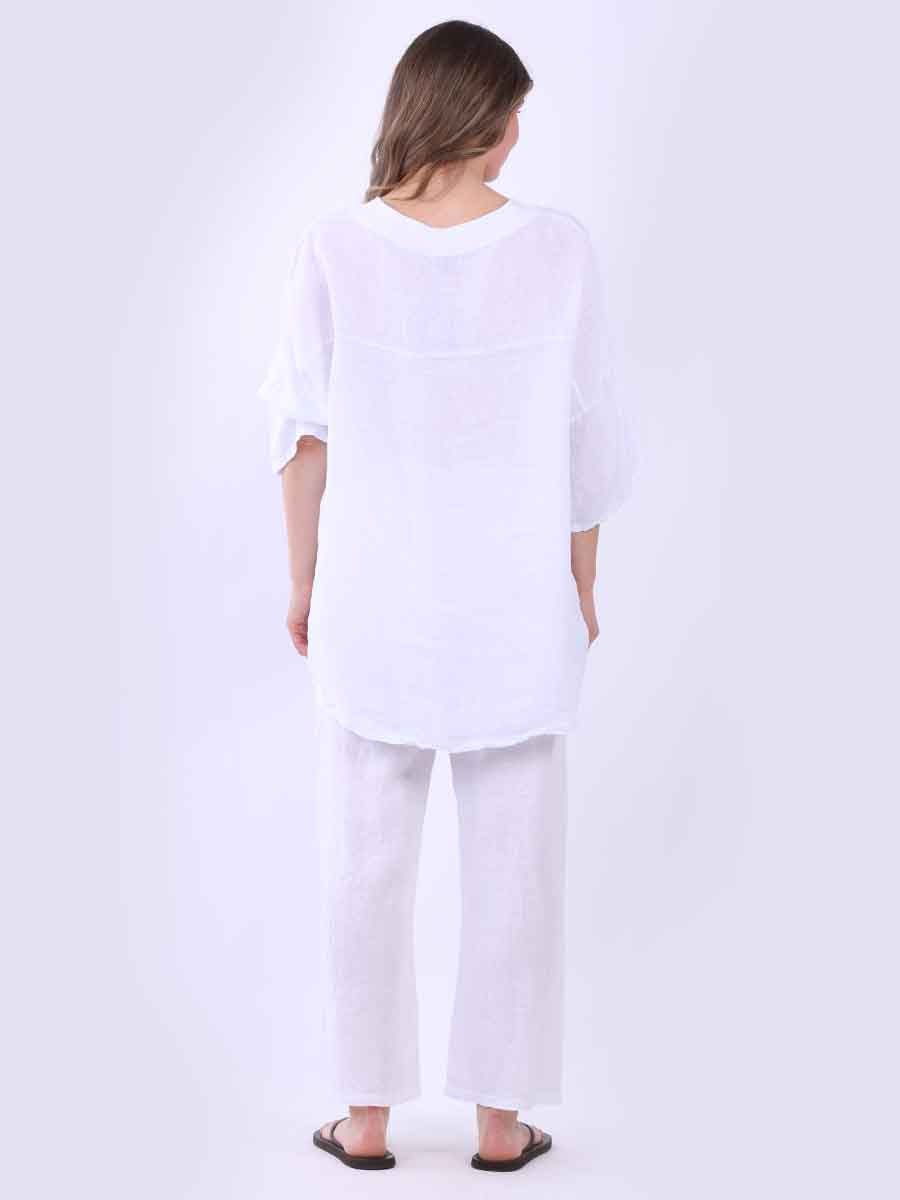 V-Neck Linen Plus Size Satin Top