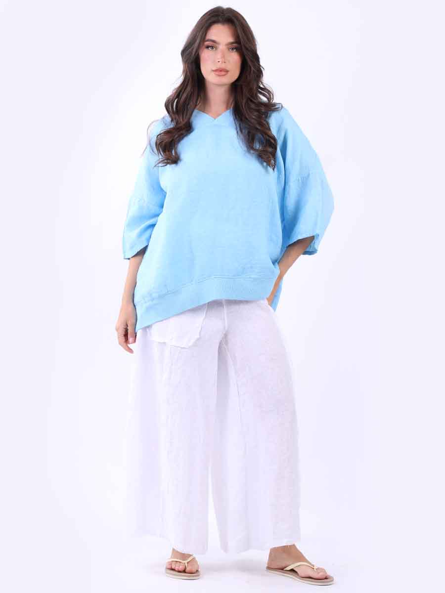 V-Neck Linen Plus Size Satin Top