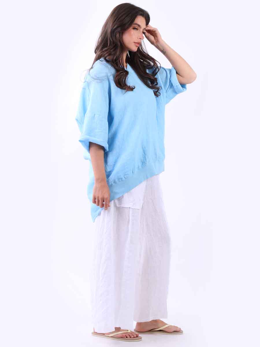 V-Neck Linen Plus Size Satin Top