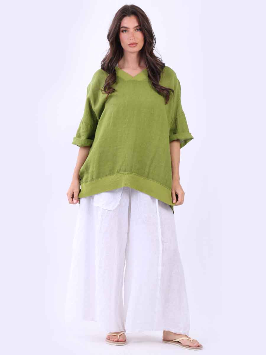 V-Neck Linen Plus Size Satin Top