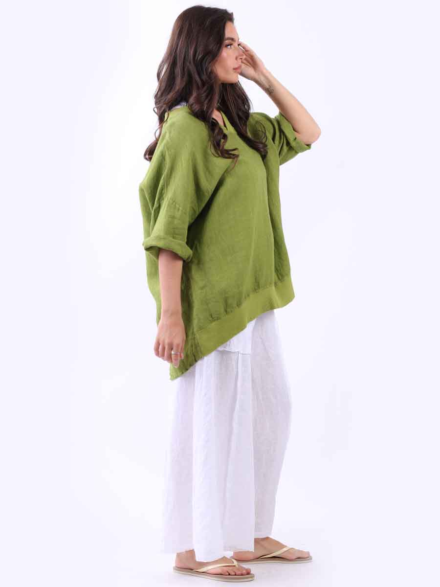 V-Neck Linen Plus Size Satin Top