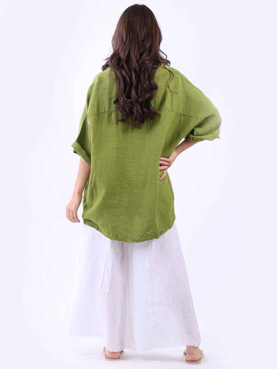 V-Neck Linen Plus Size Satin Top