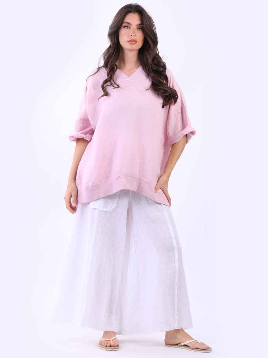 V-Neck Linen Plus Size Satin Top