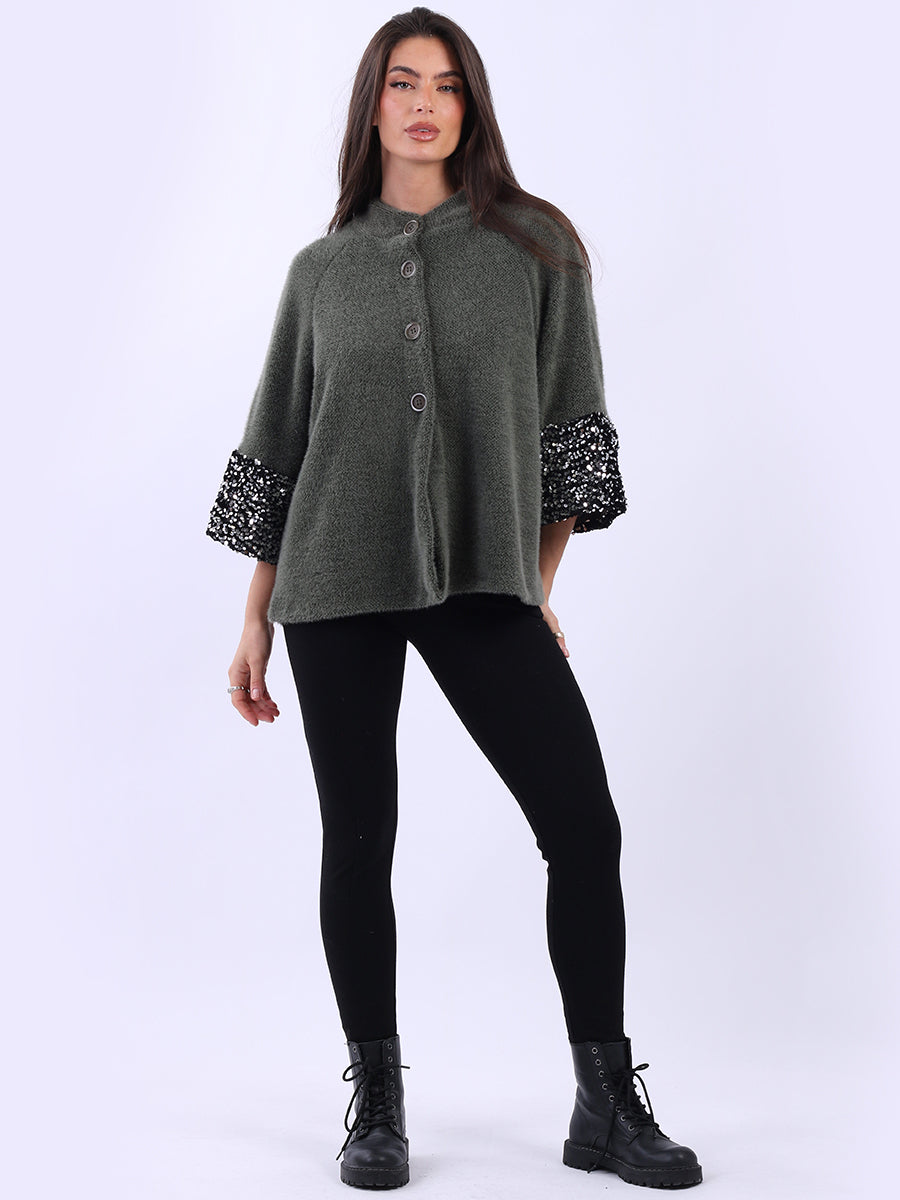 Sequin Button Down Jacket Khaki