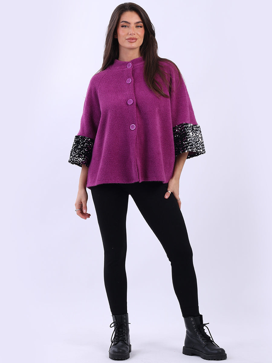 Sequin Button Down Jacket Magenta