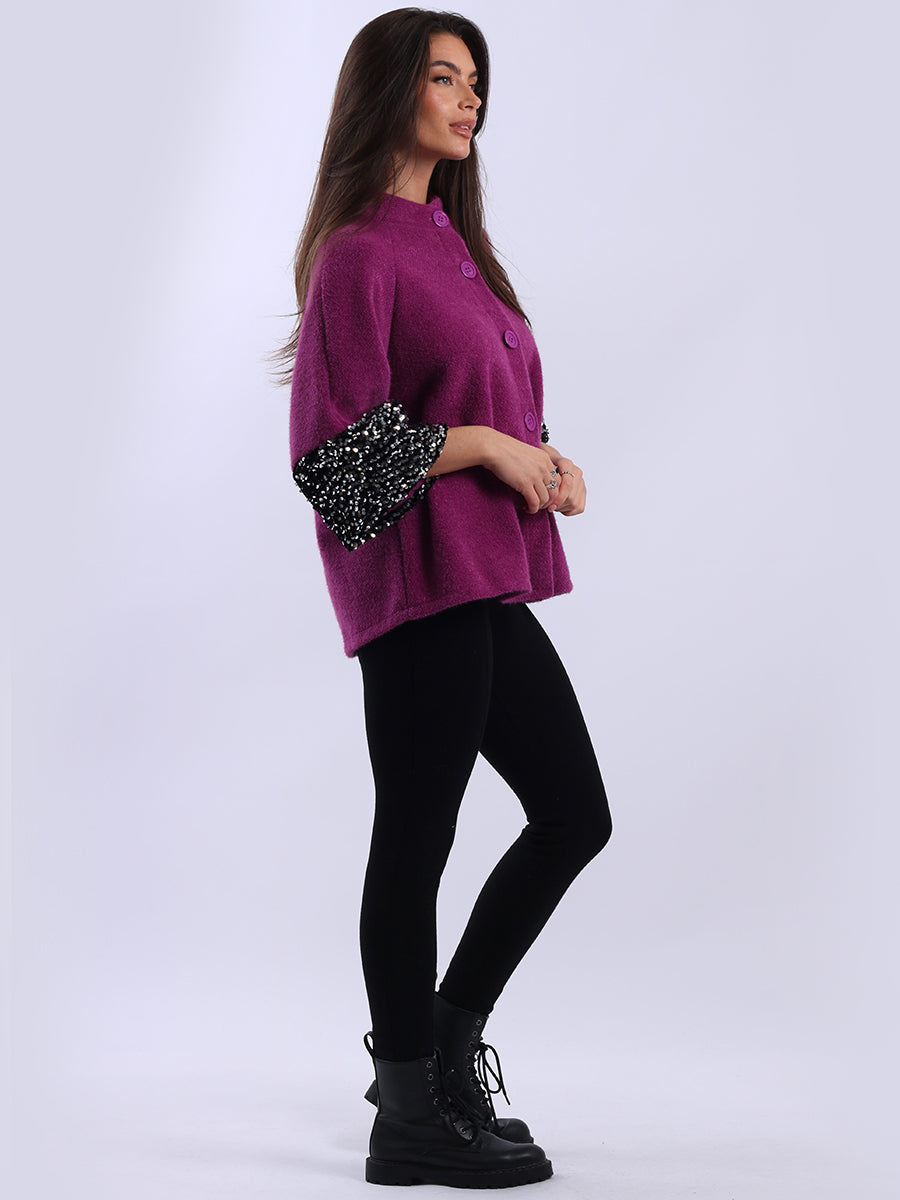 Front Buttons Ladies Sequin Jacket