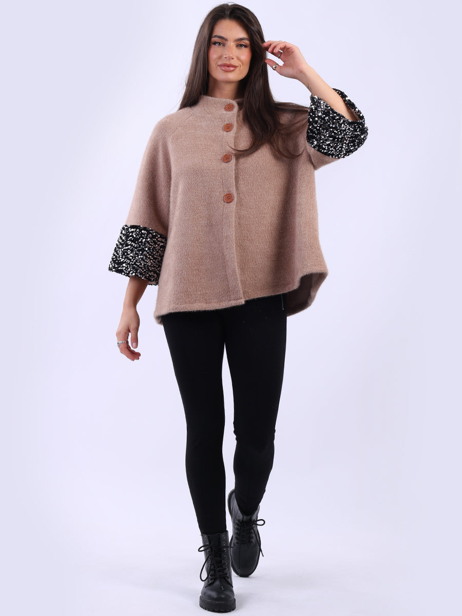 Sequin Button Down Jacket Mocha