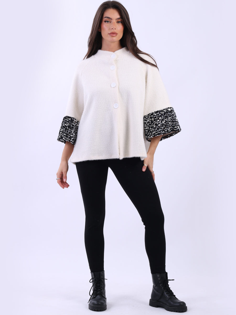 Sequin Button Down Jacket Off White