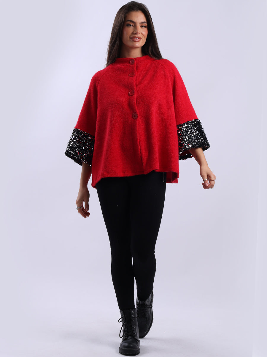 Sequin Button Down Jacket Red