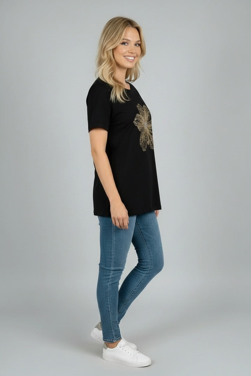 Sequin Flower Baggy Cotton Tee