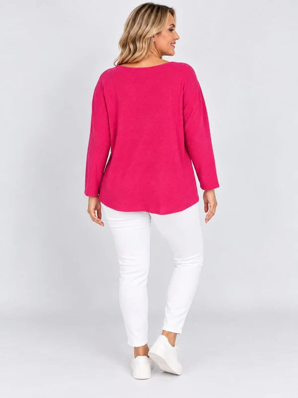 Sequin Foil Tree Knit Jumper Fuchsia