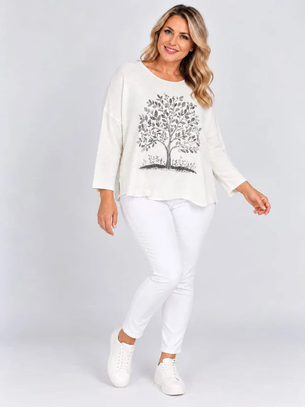 Sequin Foil Tree Knit Jumper White