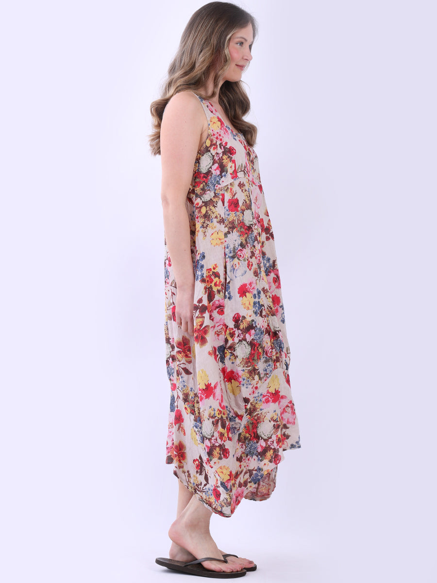 Floral Print Sleeveless Linen Dress