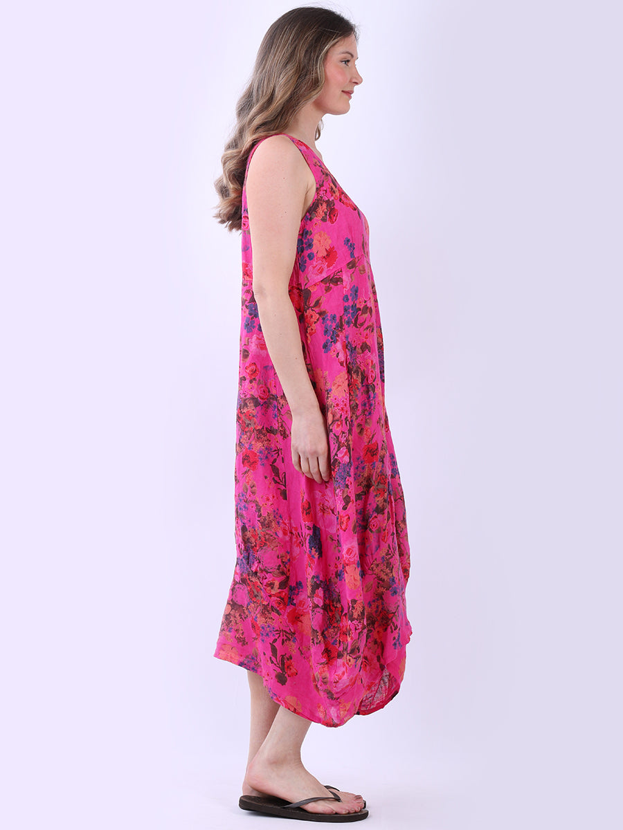 Floral Print Sleeveless Linen Dress
