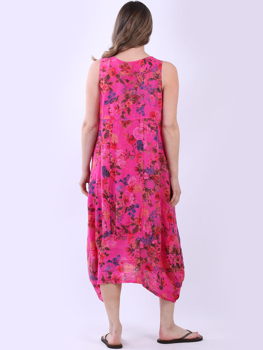 Floral Print Sleeveless Linen Dress