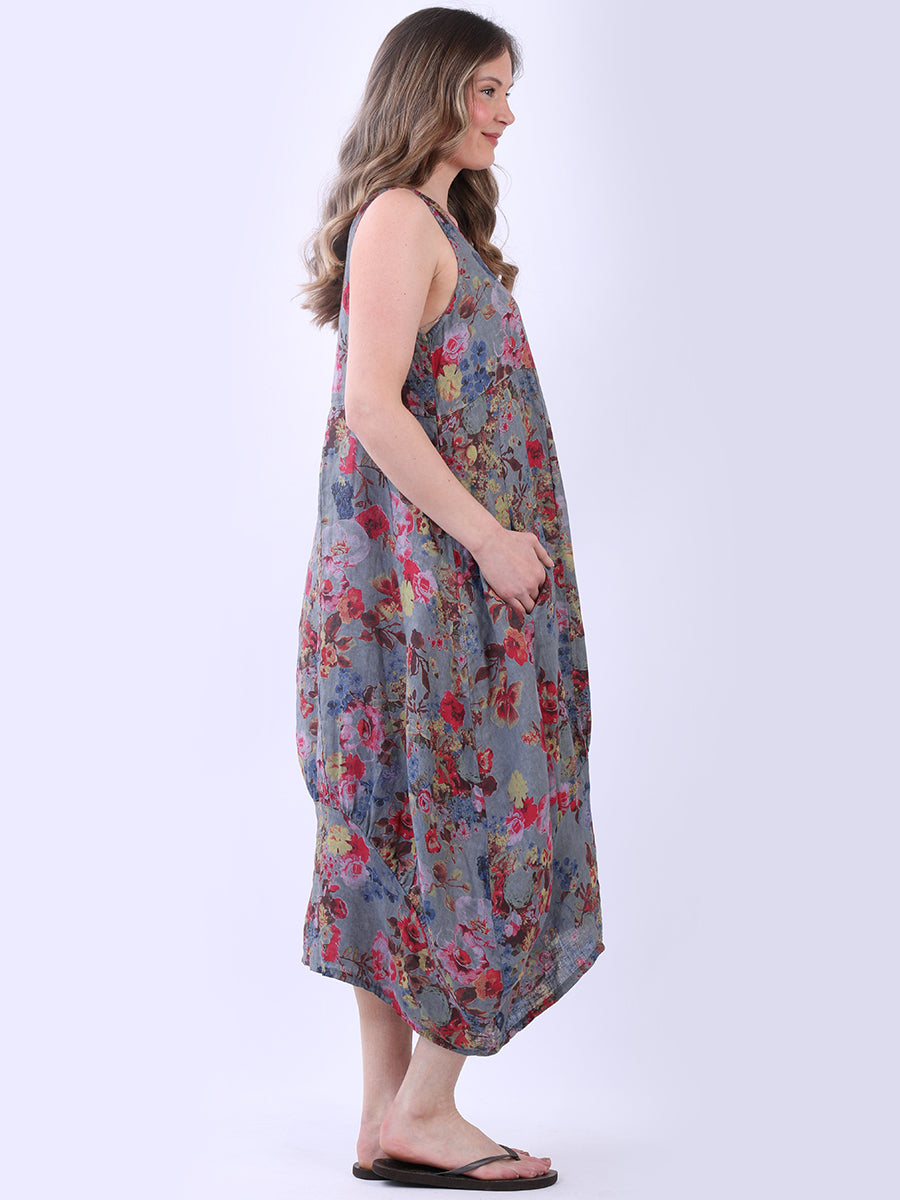 Floral Print Sleeveless Linen Dress