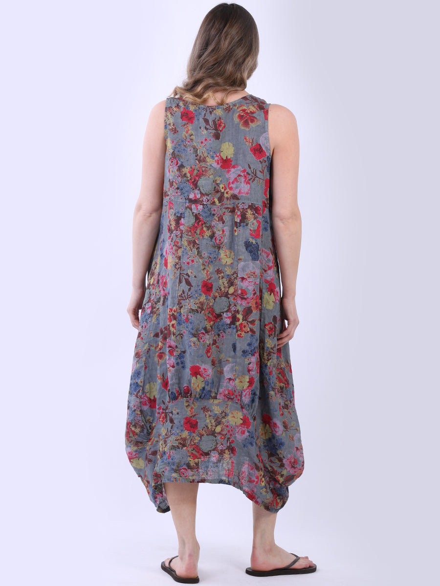 Floral Print Sleeveless Linen Dress