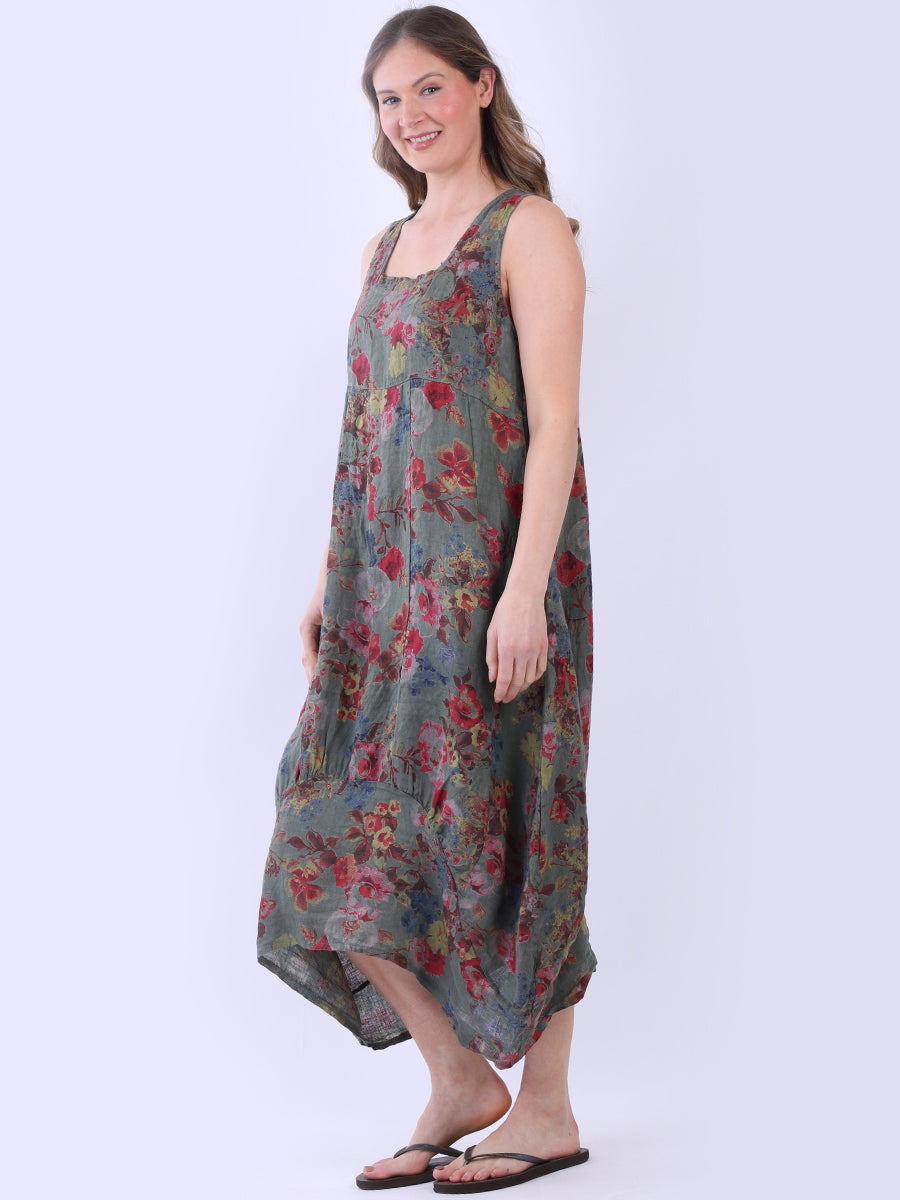 Floral Print Sleeveless Linen Dress