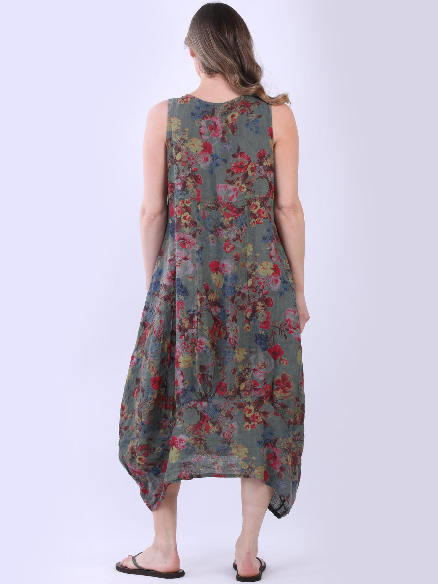 Floral Print Sleeveless Linen Dress