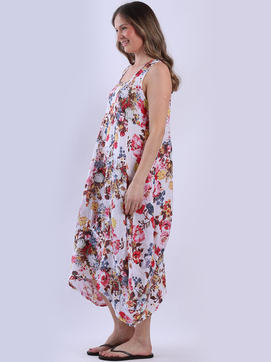 Floral Print Sleeveless Linen Dress