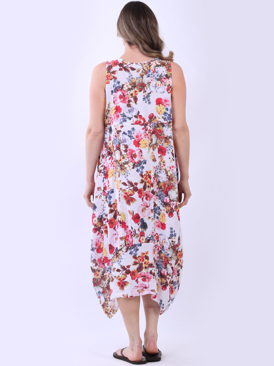 Floral Print Sleeveless Linen Dress