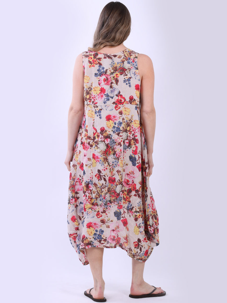Floral Print Sleeveless Linen Dress