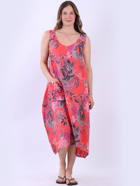 Floral Linen Dress Coral