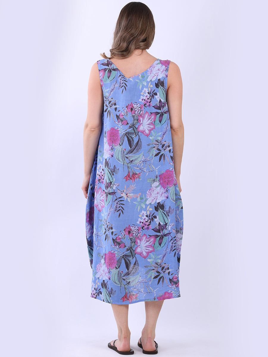 Women Sleeveless Linen Floral Dress