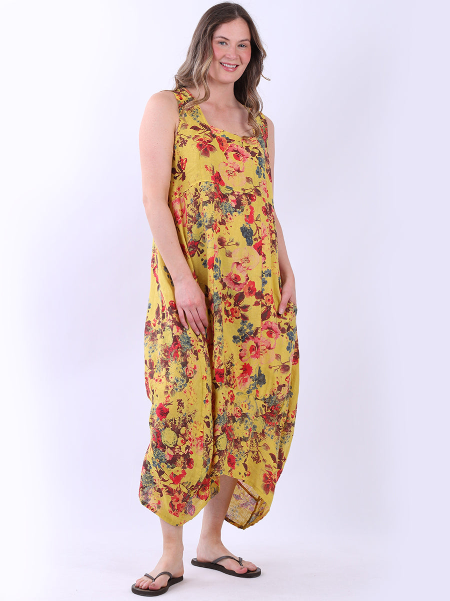 Floral Print Sleeveless Linen Dress