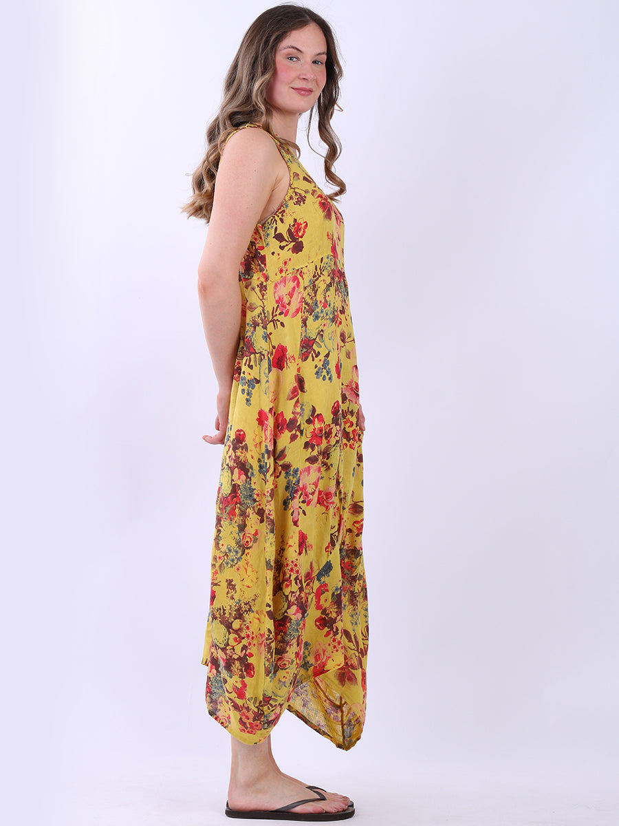 Floral Print Sleeveless Linen Dress