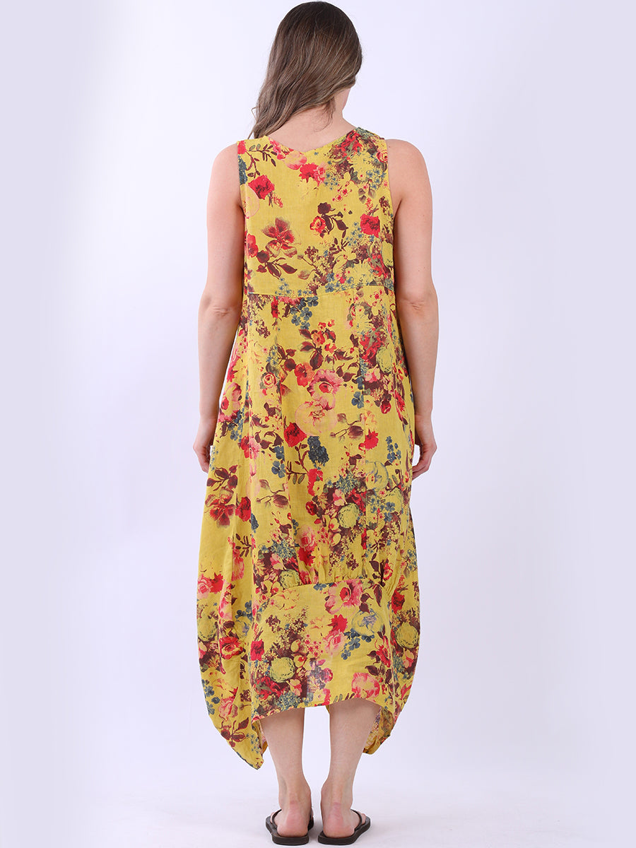 Floral Print Sleeveless Linen Dress
