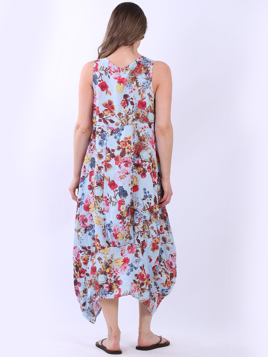 Floral Print Sleeveless Linen Dress