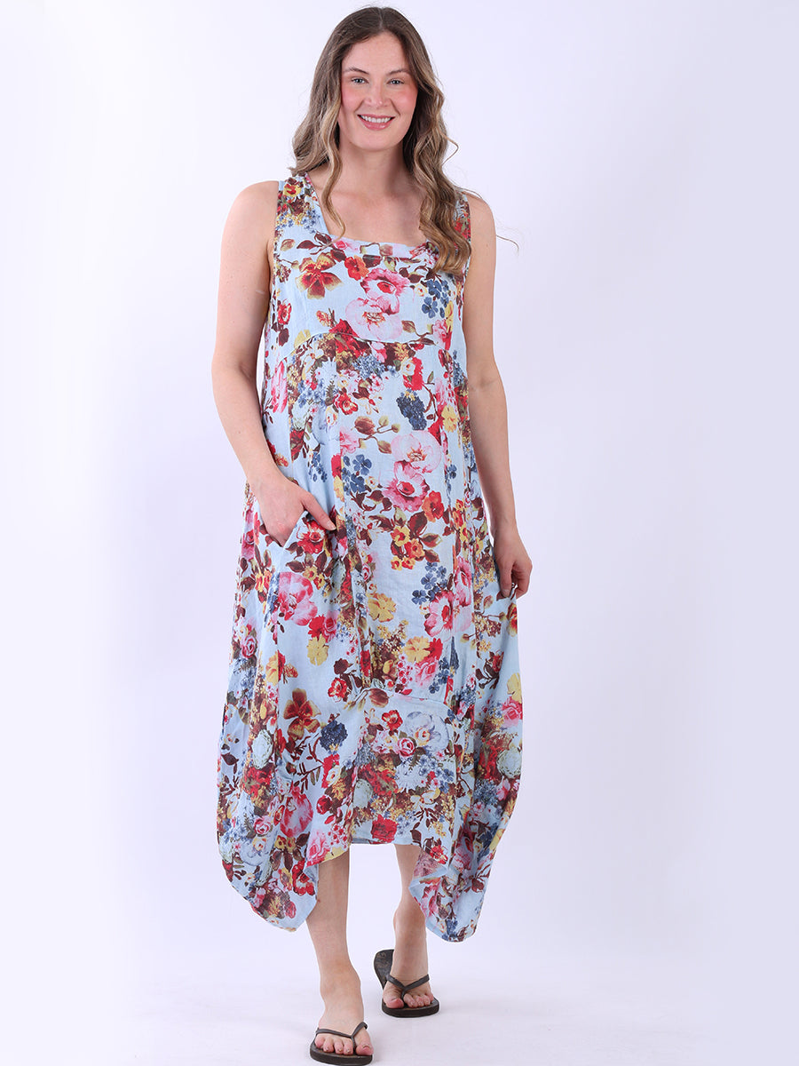 Floral Print Sleeveless Linen Dress