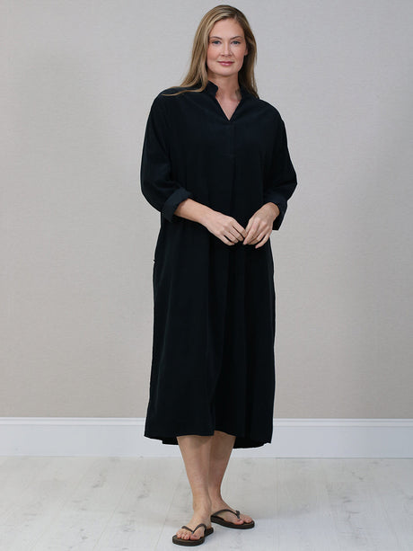 Cotton Corduroy Plus Size Dress Black