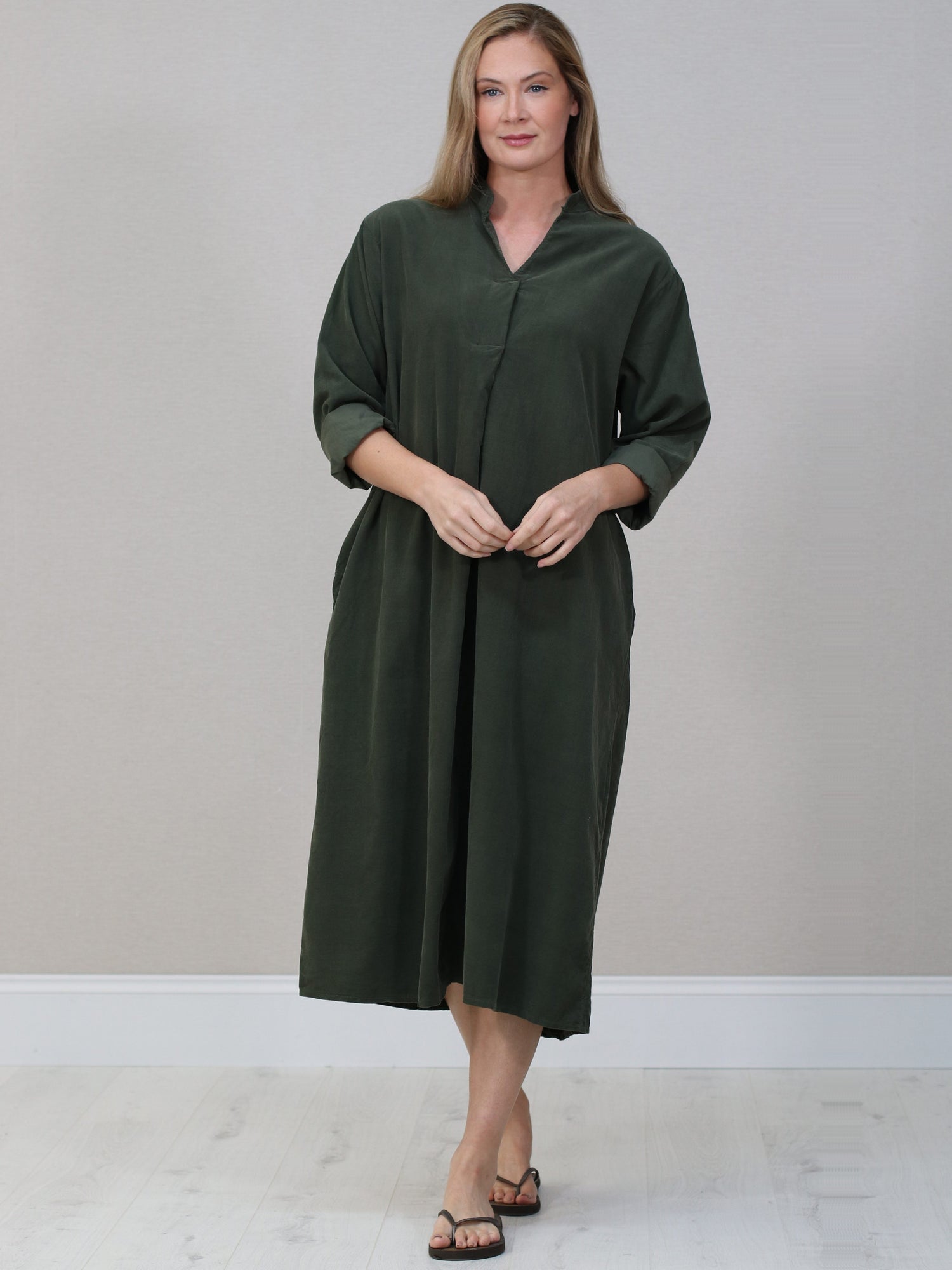 Cotton Corduroy Plus Size Dress  Khaki