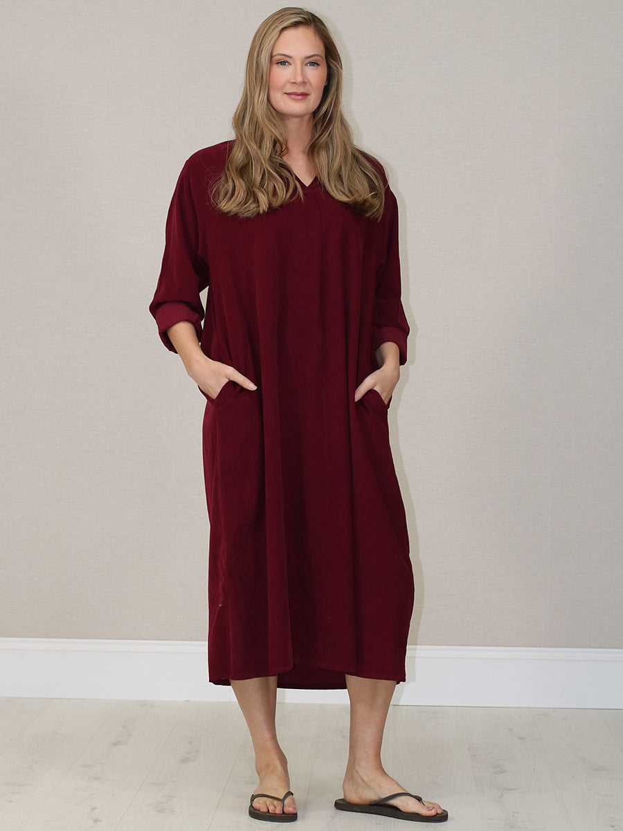 Cotton Corduroy Plus Size Dress Wine