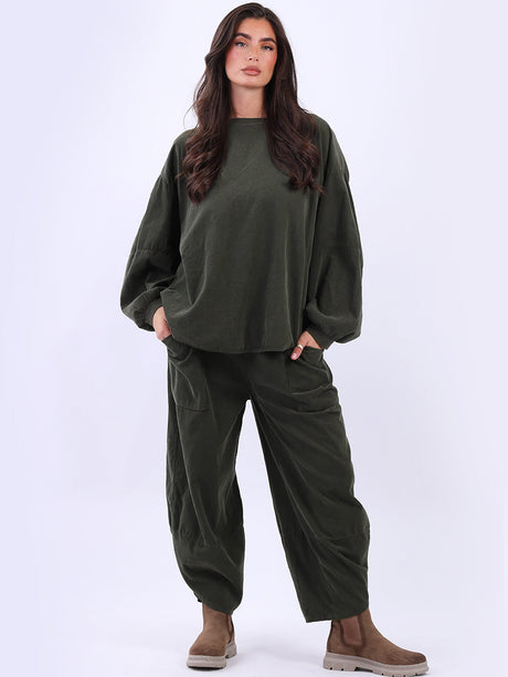 Corduroy Batwing Top Khaki