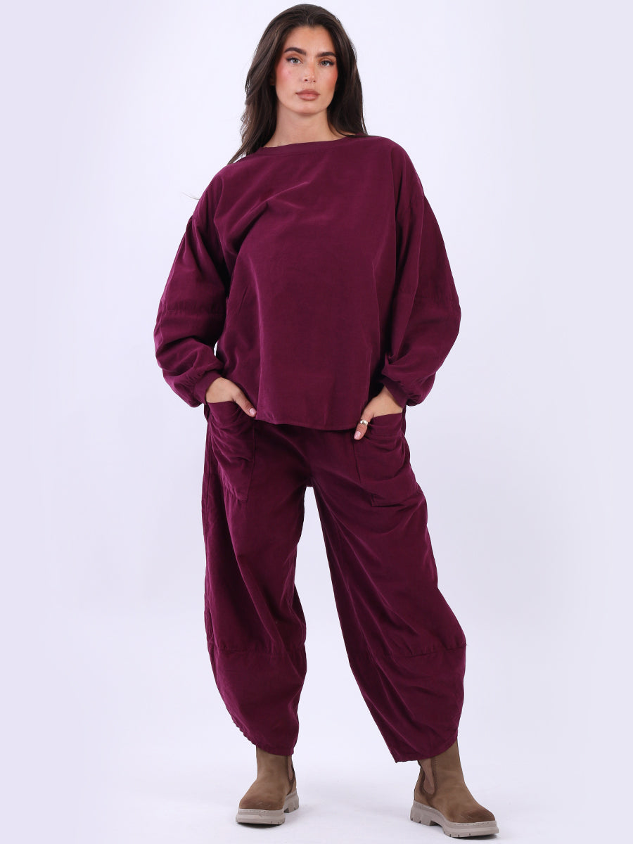 Corduroy Batwing Top Wine