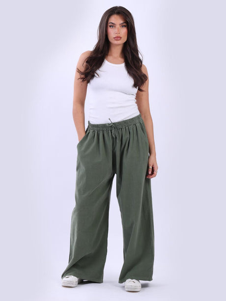 Wide Leg Corduroy Palazzo Khaki