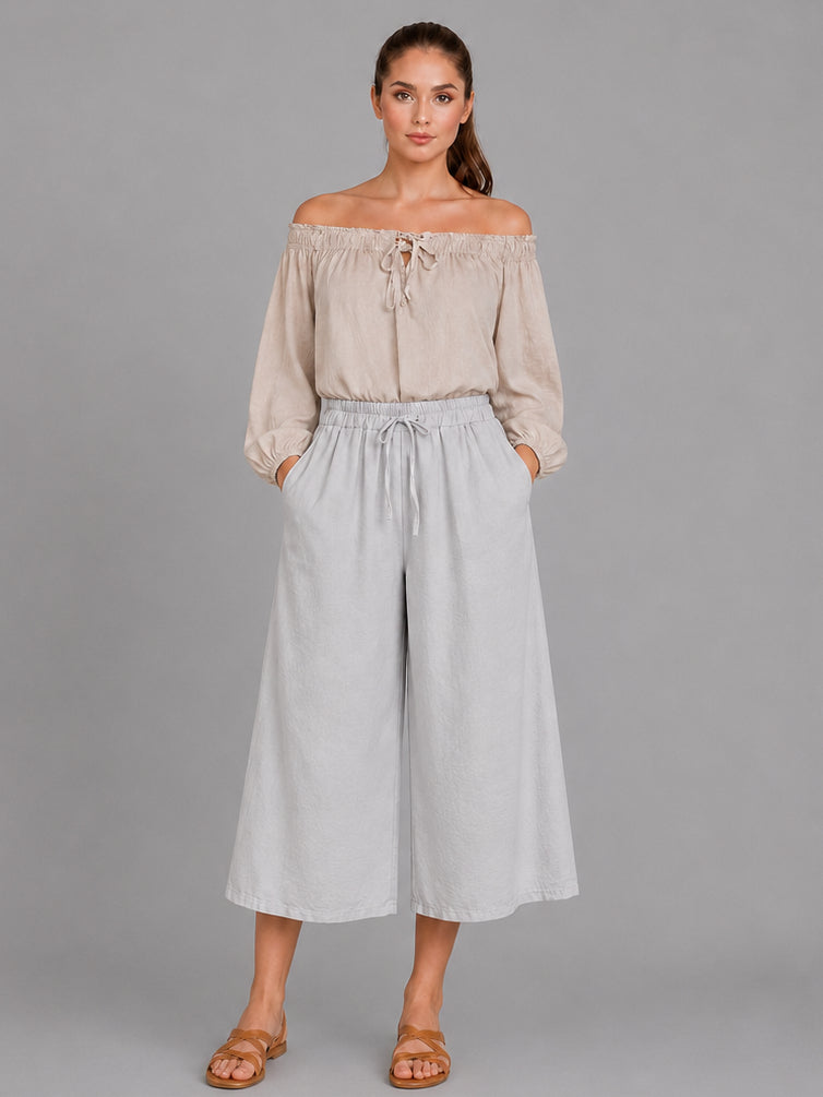 Wide Leg Capri Trouser Silver