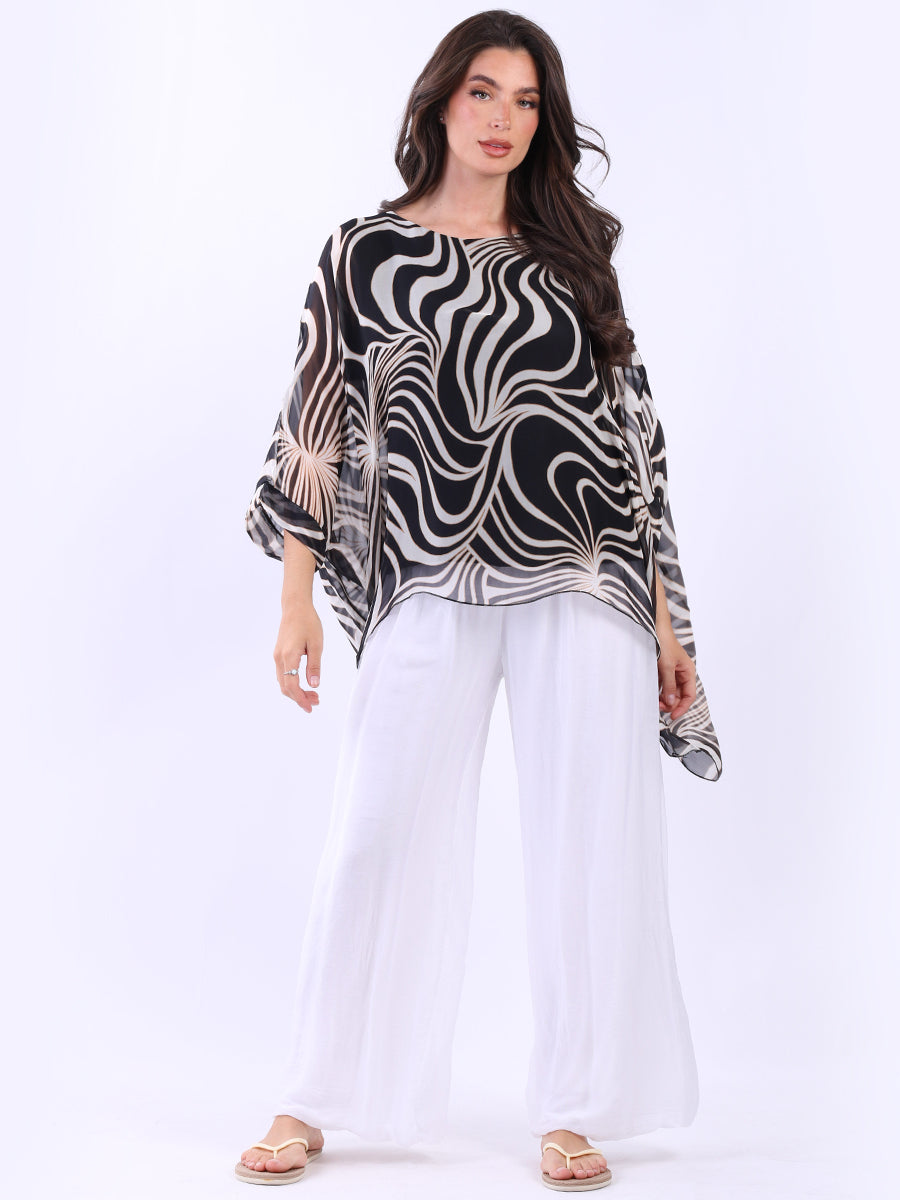 2 Layered Printed Silk Tunic Top