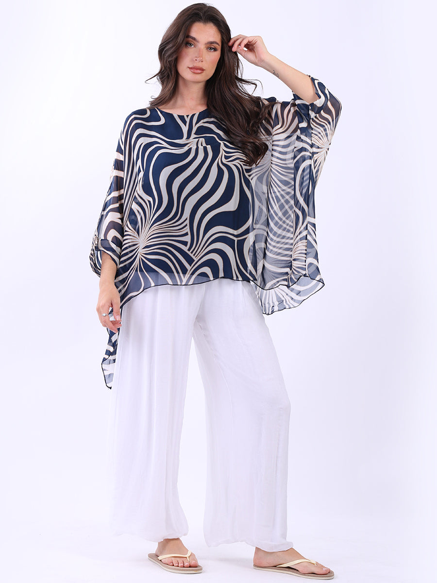 2 Layered Printed Silk Tunic Top