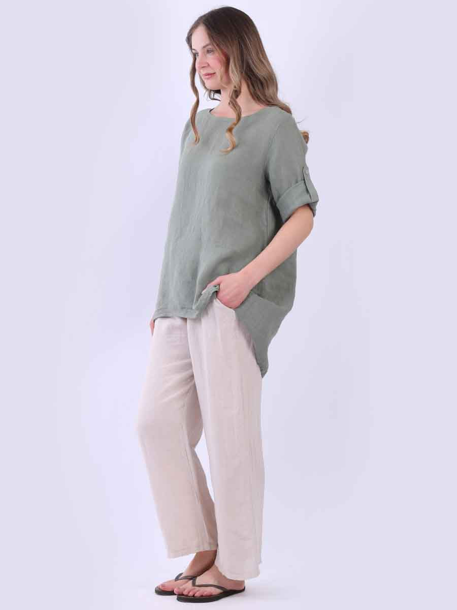 Hi-Lo Plain Linen Women Top