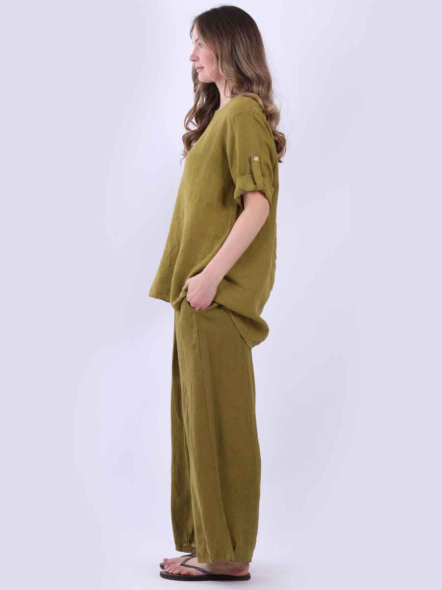 Hi-Lo Plain Linen Women Top