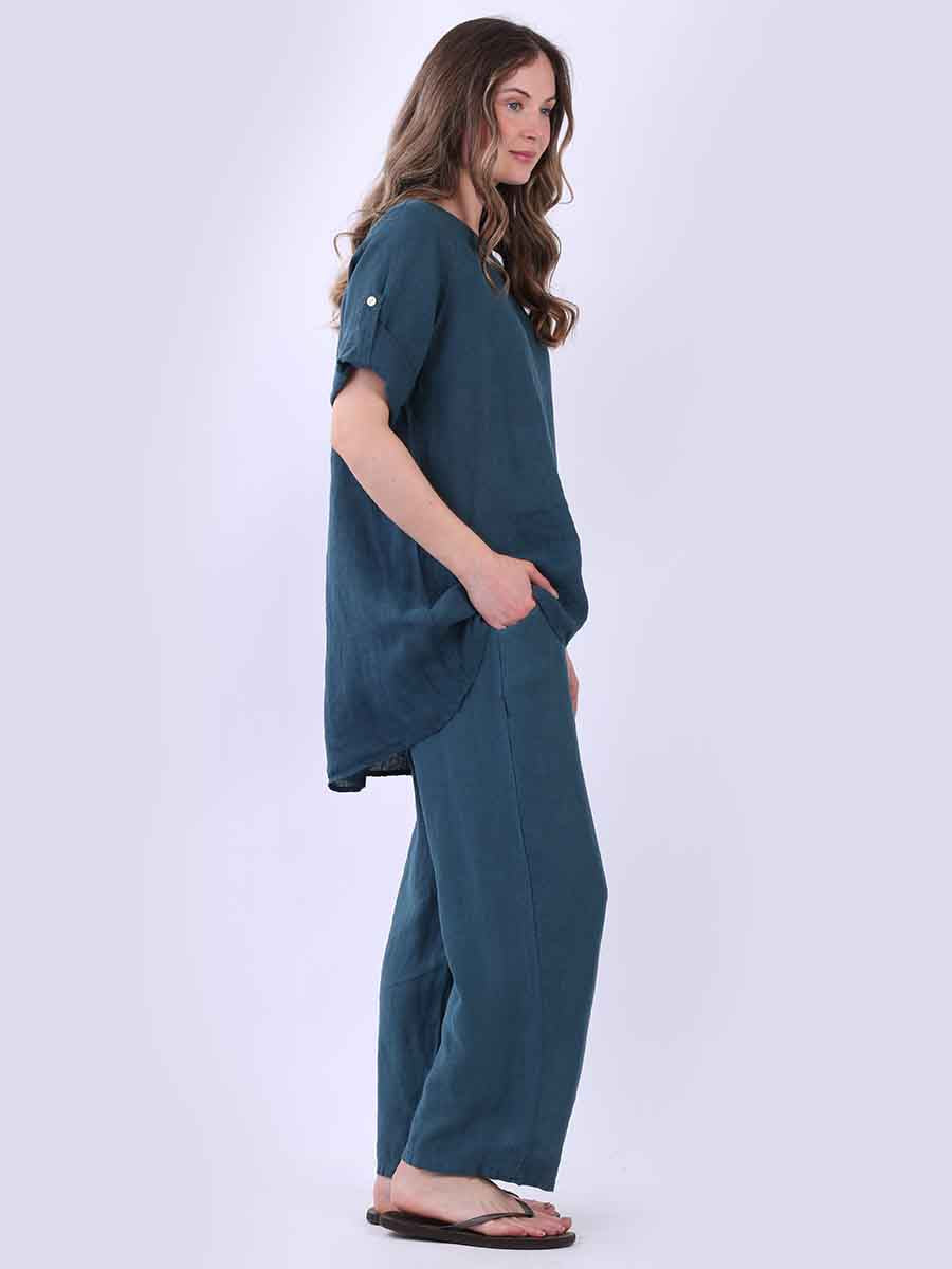 Hi-Lo Plain Linen Women Top