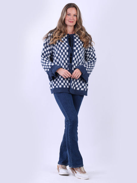 Gingham Knitted Cardigan Denim