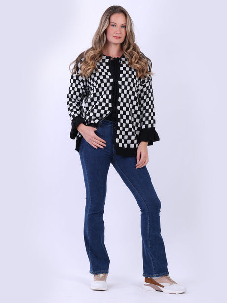 Gingham Knitted Cardigan Black