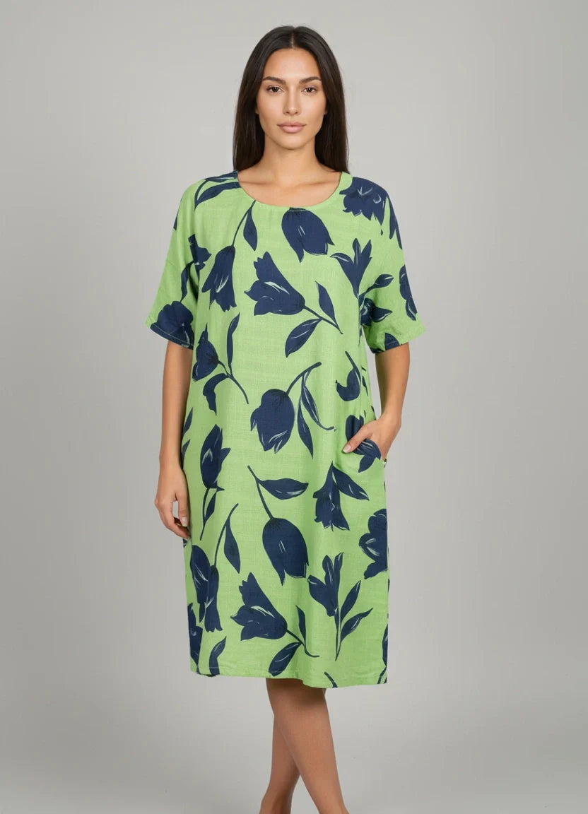 Cotton Midi Dress Lime Green
