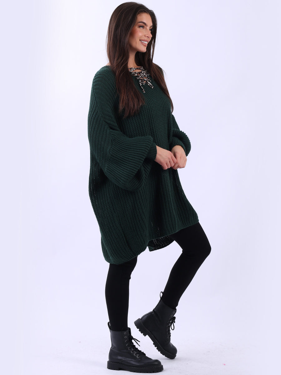 Oversized Drawstring V-Neck Baggy Knitted Sweater