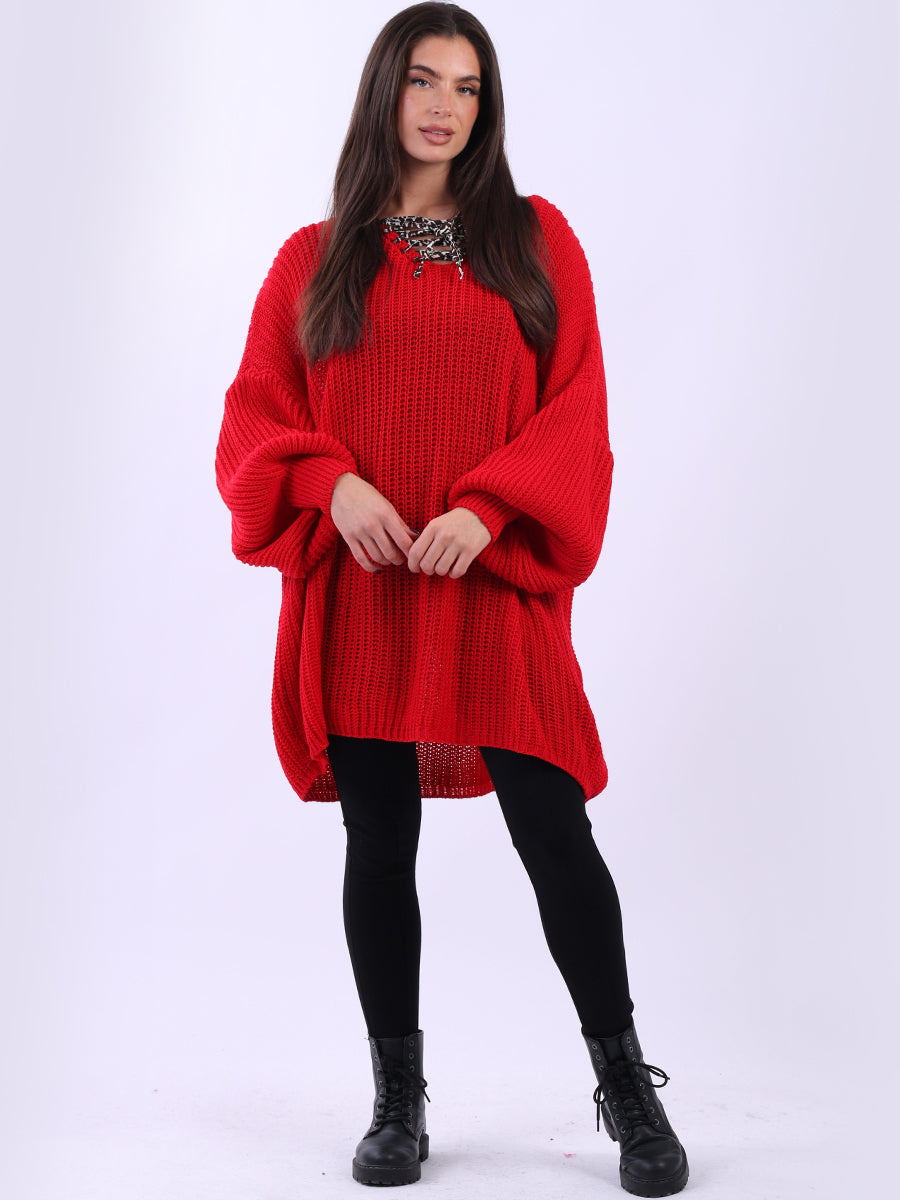 Oversized Drawstring V-Neck Baggy Knitted Sweater